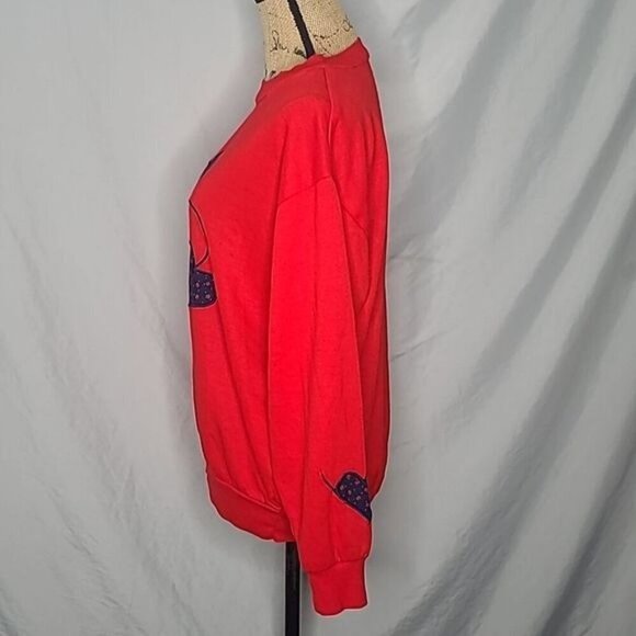 Vintage 80s Red Blue Heart Cute Girly Pullover Crewneck Sweatshirt - Picture 3 of 11